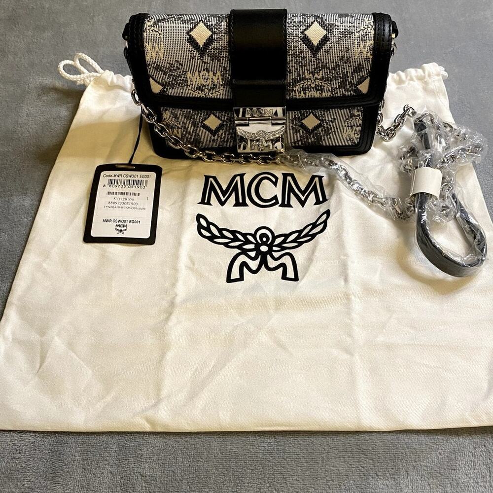 MCM Gretl Crossbody Black White Jacquard Silver Mini Everyday NWT